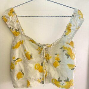 Women's Chic Lemon Print Spring Smocked Cropped Top Kirious Los Angeles, Size M